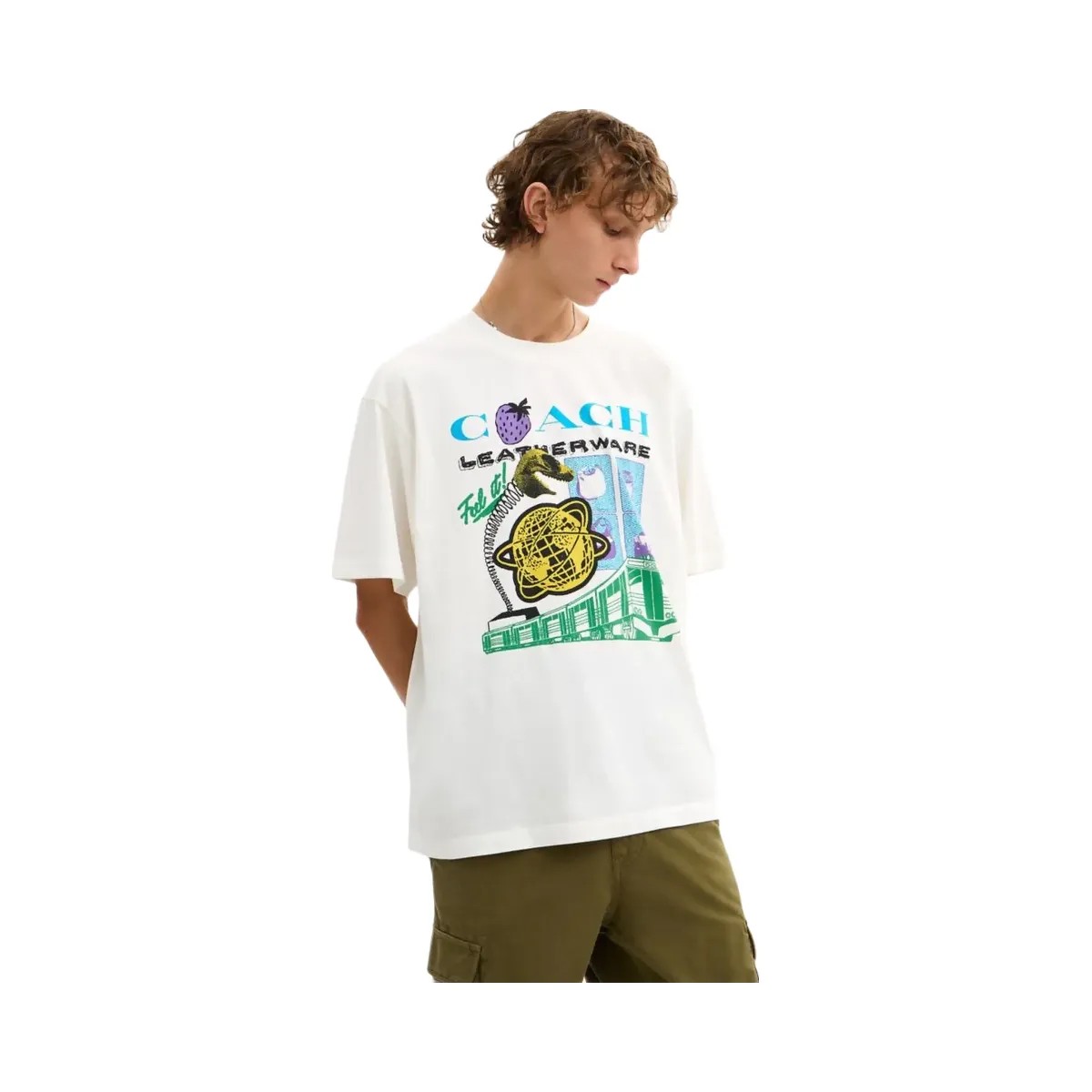 Coach Collage Train Relaxed T Shirt In Organic Cotton Vintage Ivory - HypeFly India View 2