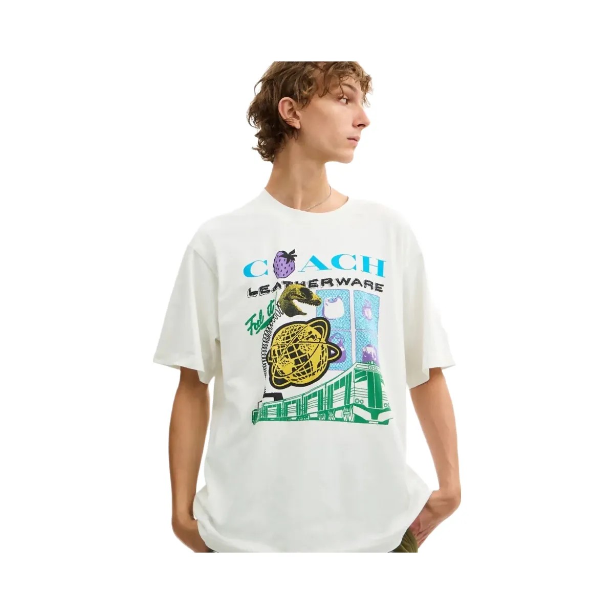 Coach Collage Train Relaxed T Shirt In Organic Cotton Vintage Ivory - HypeFly India View 6