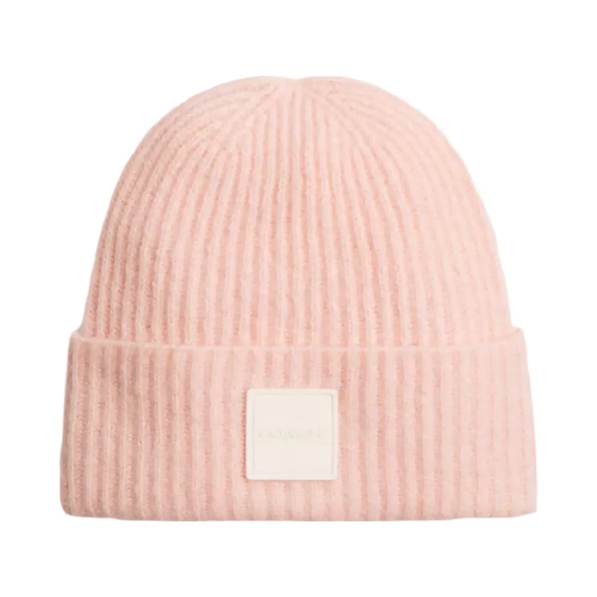 Coach Colorblock Beanie With Rubber Patch in Peach Chalk - HypeFly India View 1