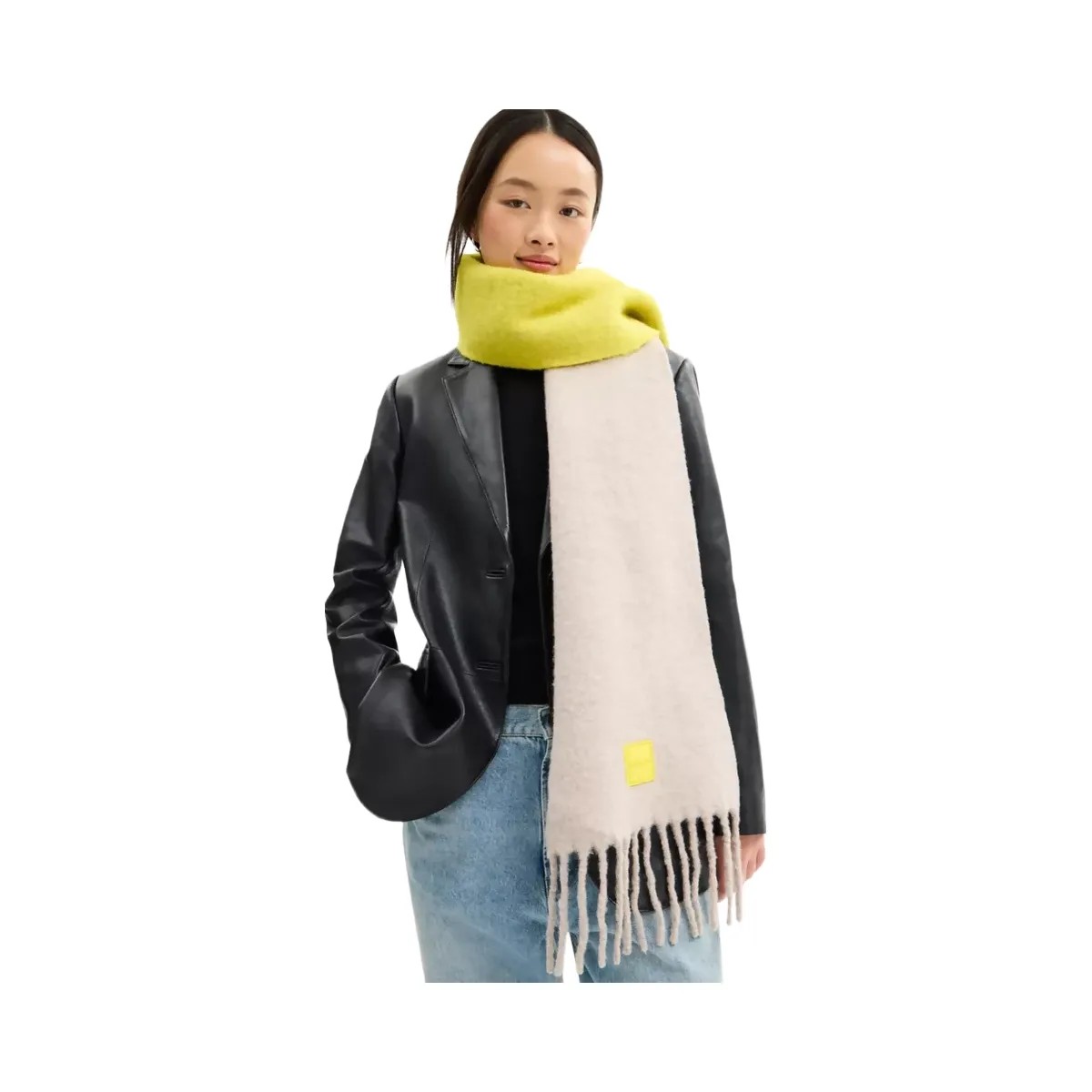 Coach Colorblock Muffler With Rubber Patch in Grey Birch Lime - HypeFly India View 2