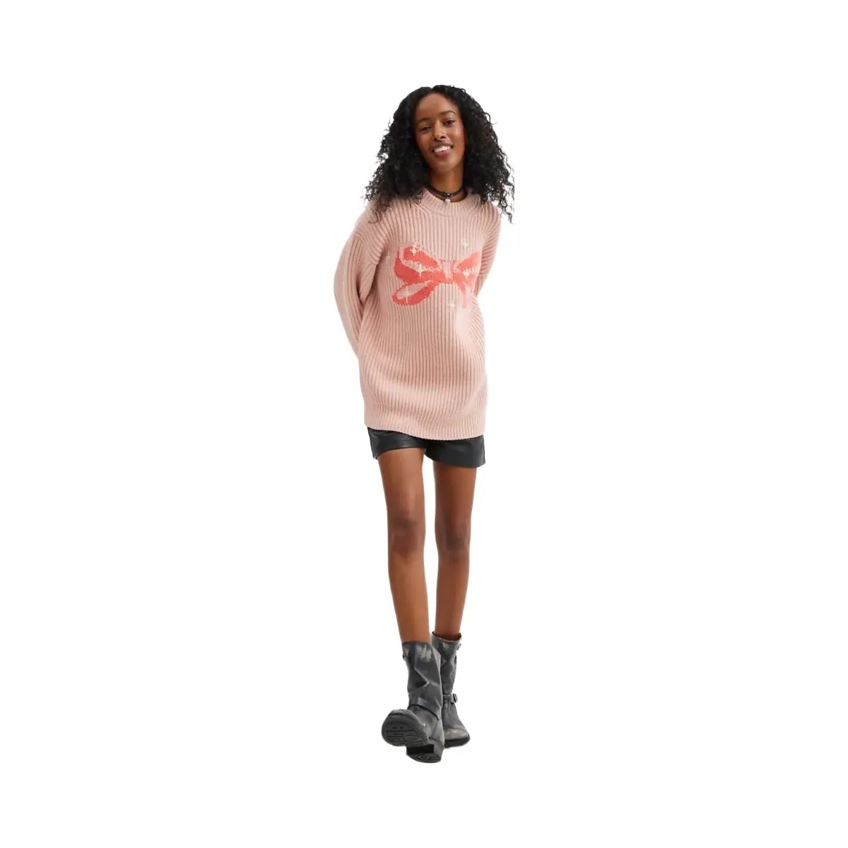 Coach Crewneck Bow Sweater In Recycled Wool Pink - HypeFly India View 2