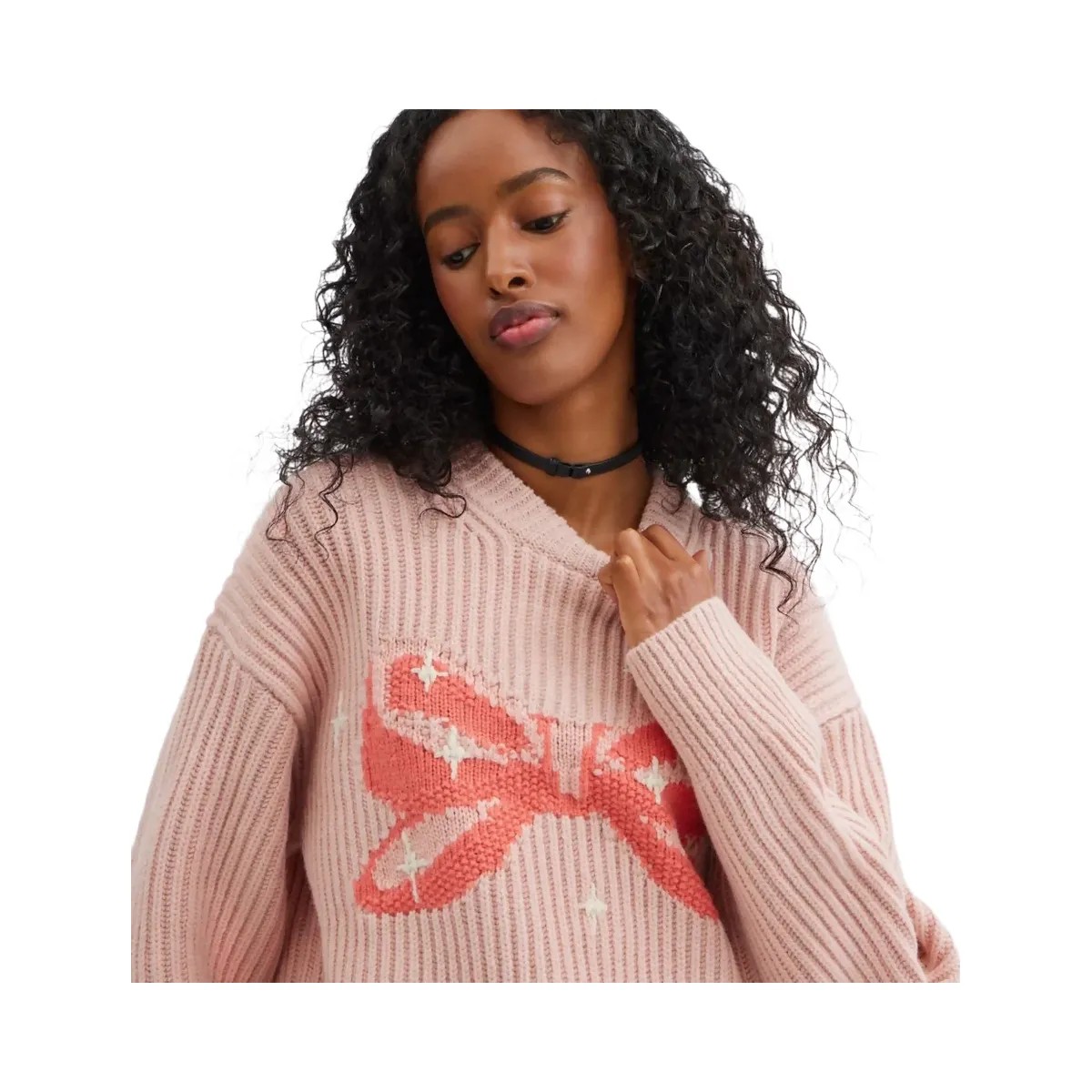 Coach Crewneck Bow Sweater In Recycled Wool Pink - HypeFly India View 6