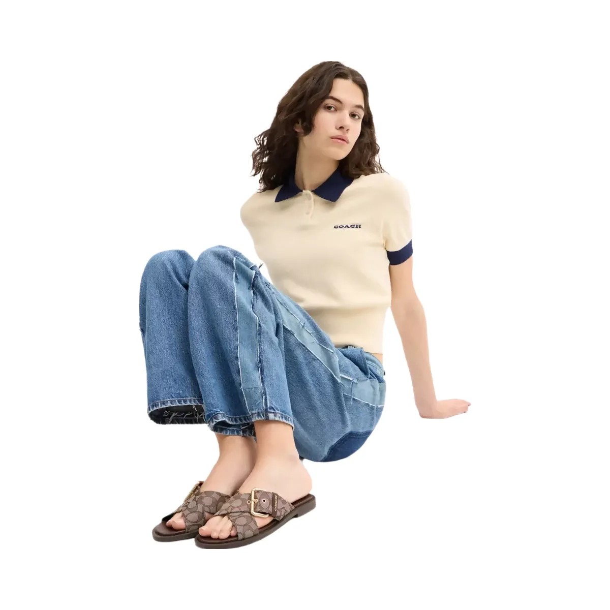 Coach Crisscross Buckle Sandal In Signature Jacquard in Oak Maple - HypeFly India View 6