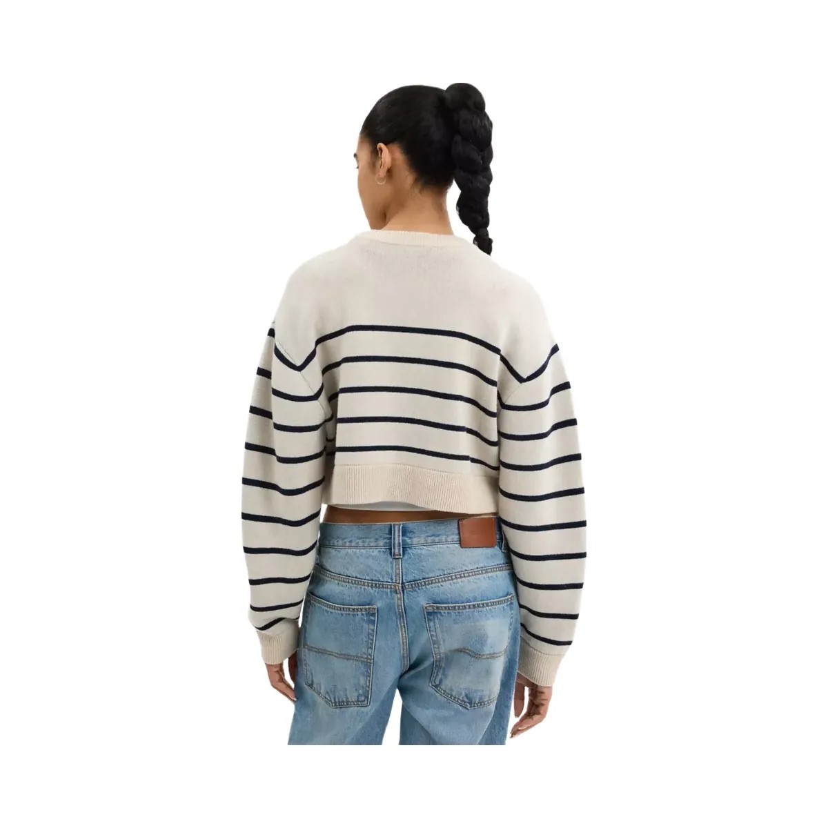 Coach Cursive Signature Striped Cropped Sweater in Cream - HypeFly India View 3
