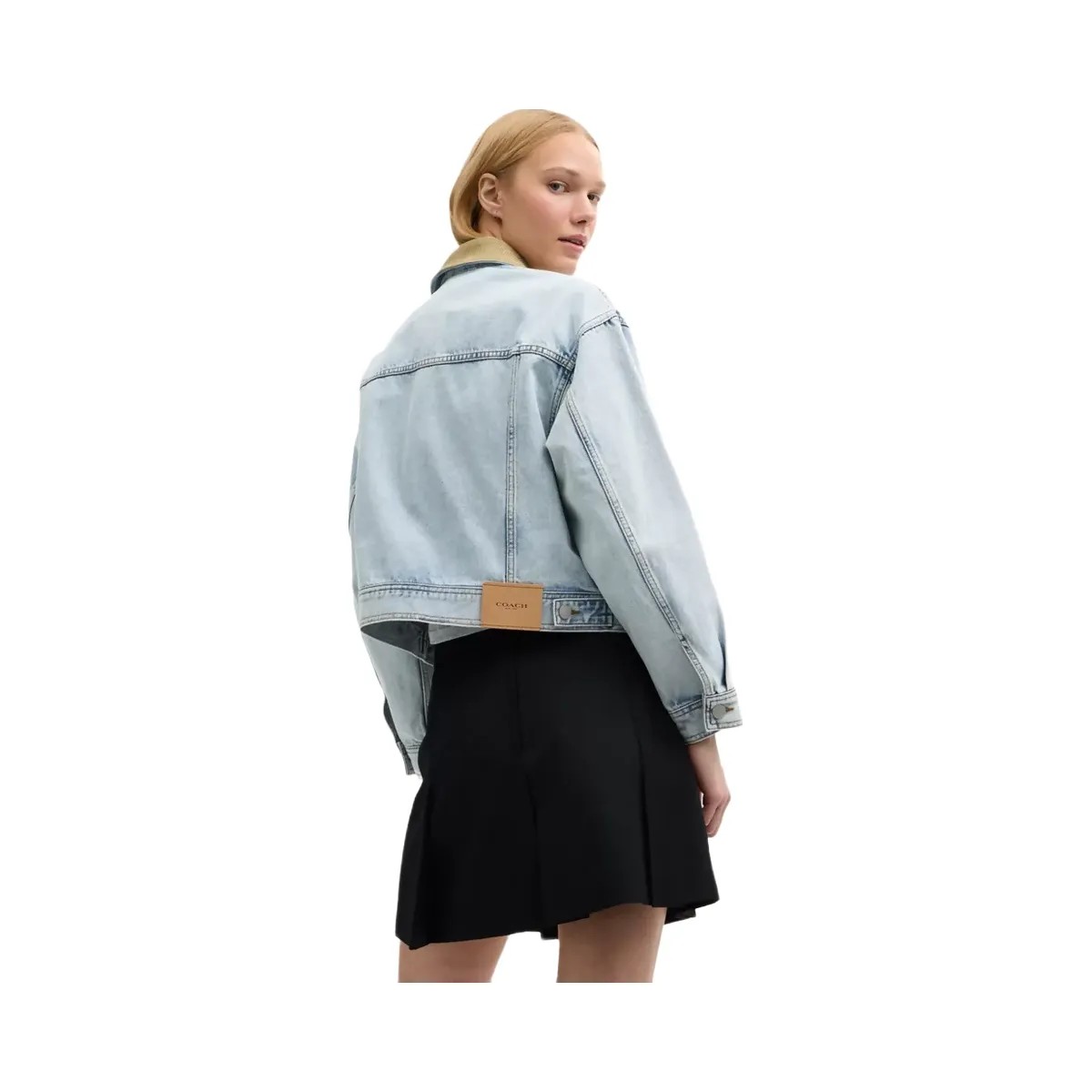 Coach Denim Jacket With Corduroy Collar In Organic Cotton in East River Wash - HypeFly India View 3
