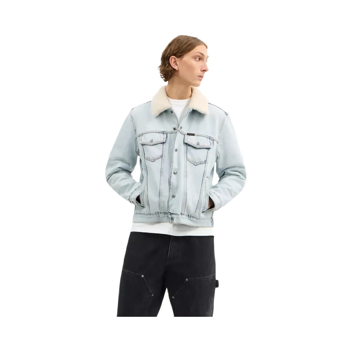 Coach Denim Jacket With Shearling Collar in Light Wash - HypeFly India View 2
