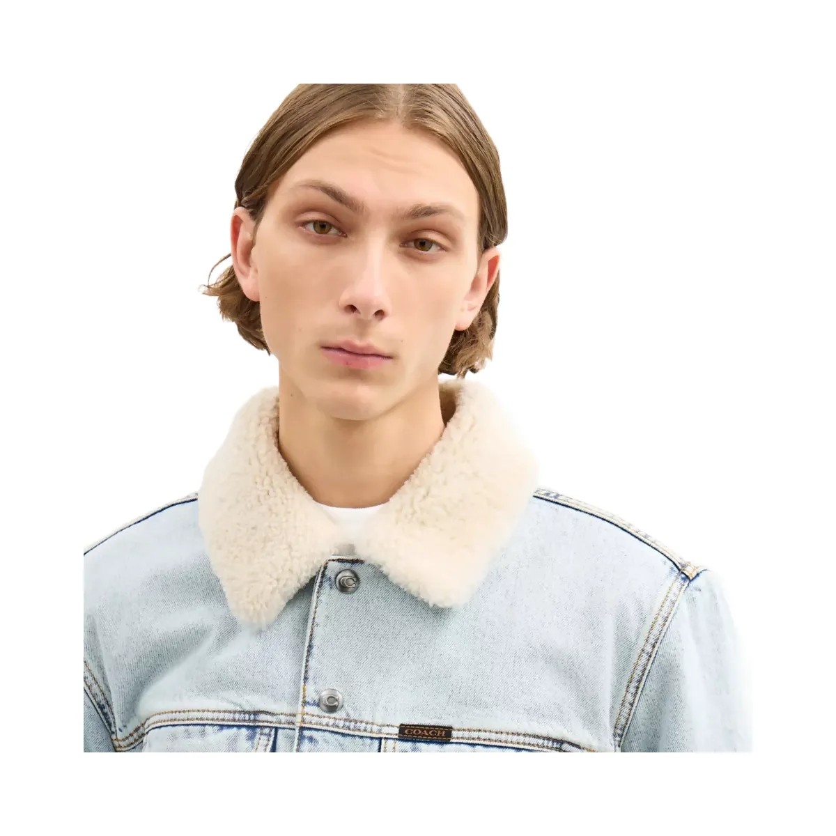 Coach Denim Jacket With Shearling Collar in Light Wash - HypeFly India View 5