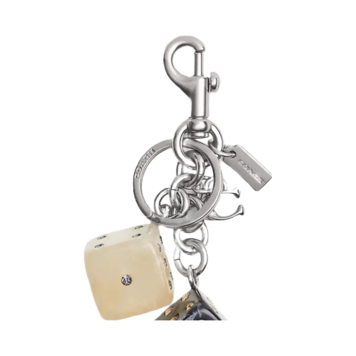Coach Dice Bag Charm in Light Antique Gold Silver Black Multi - HypeFly India View 1