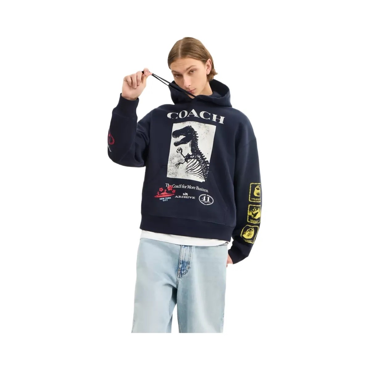 Coach Dinosaur Collage Relaxed Hoodie In Organic Cotton in Navy Blue - HypeFly India View 2