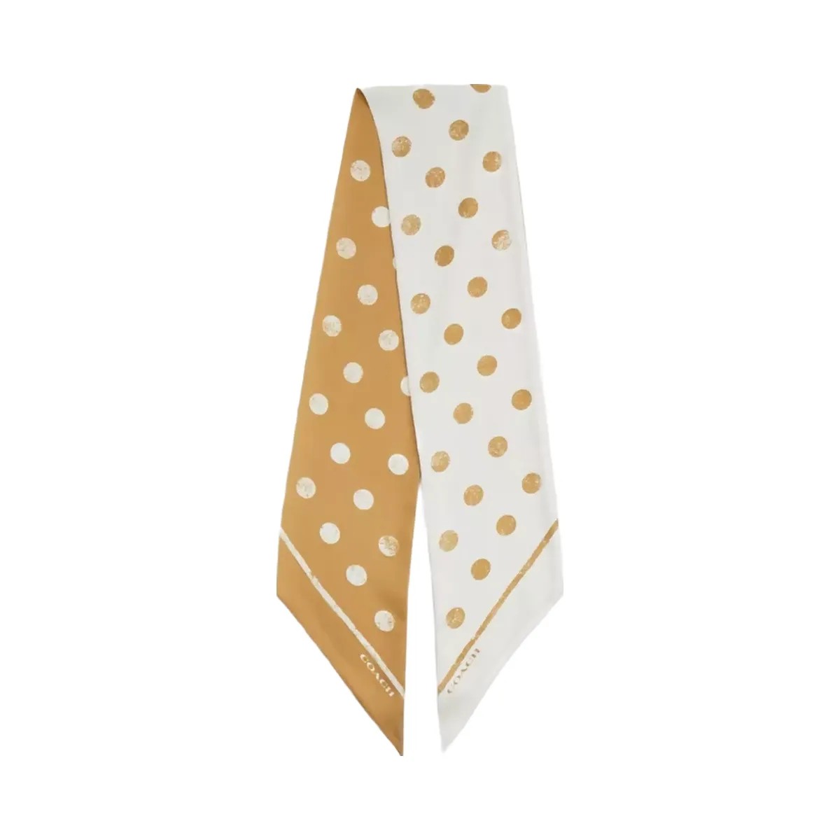 Coach Distressed Dot Print Silk Wide Skinny Scarf in Chalk Brown - HypeFly India View 1