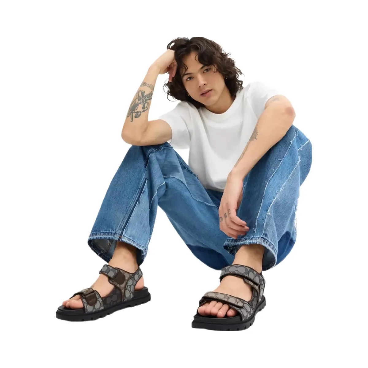 Coach Double Strap Sandal In Signature Jacquard in Deep Blue Multi - HypeFly India View 5
