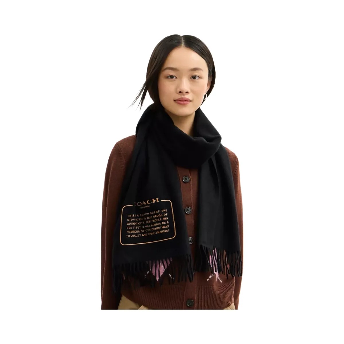 Coach Embroidered Patch Cashmere Muffler in Black - HypeFly India View 2