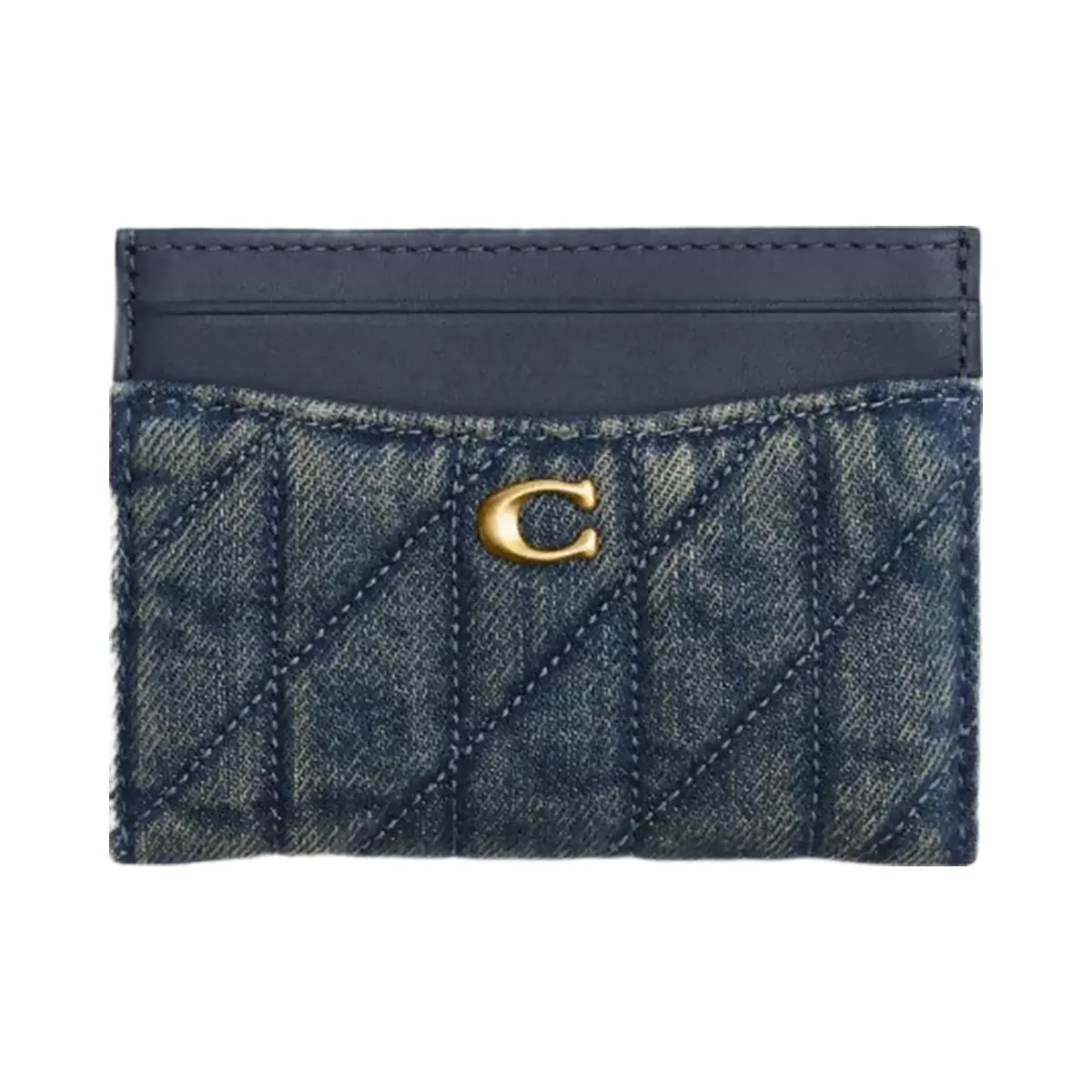 Coach Essential Card Case In Regenerative Cotton Denim With Quilting in Brass Dark Indigo - HypeFly India View 1