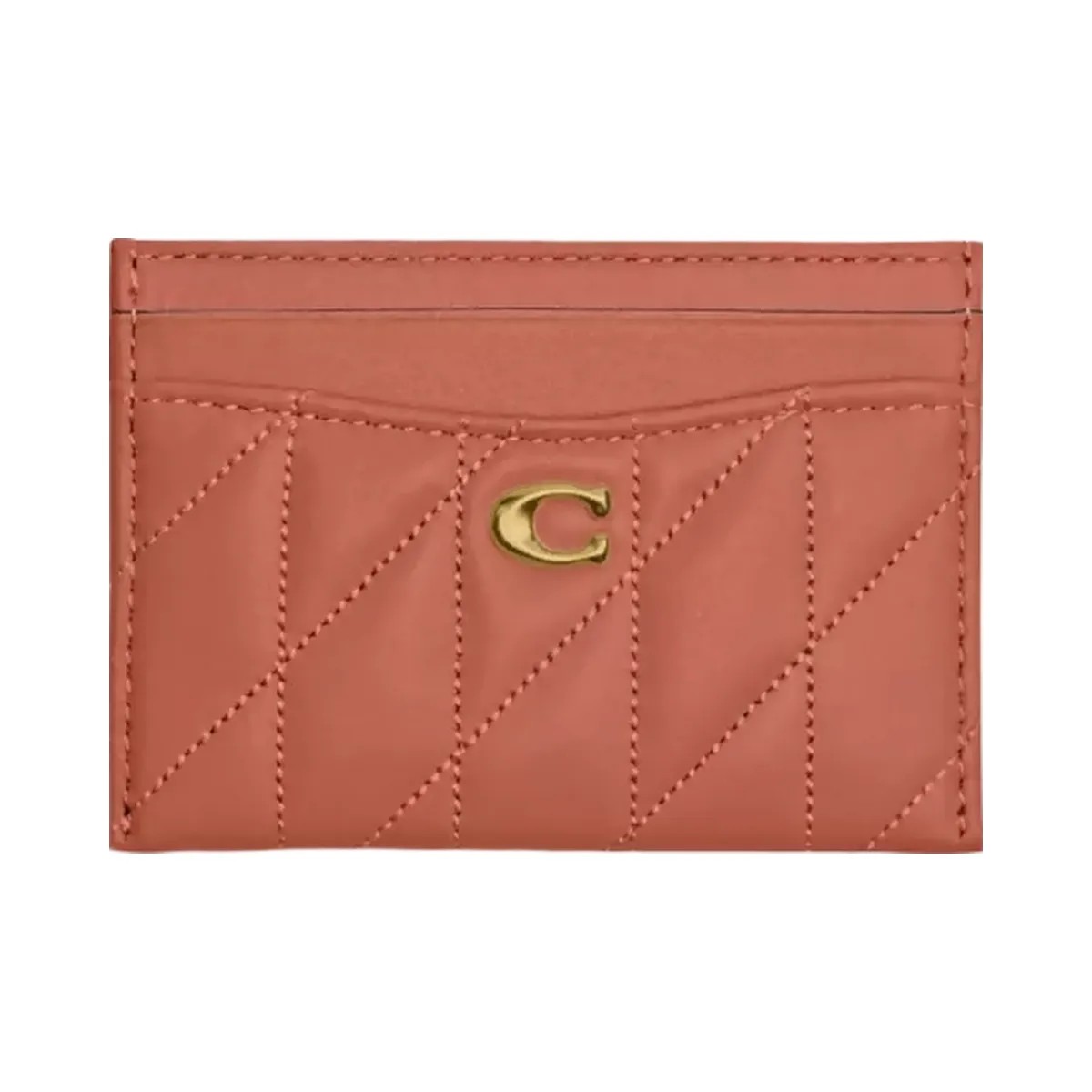 Coach Essential Card Case With Pillow Quilting in Brass Dark Peach - HypeFly India View 1