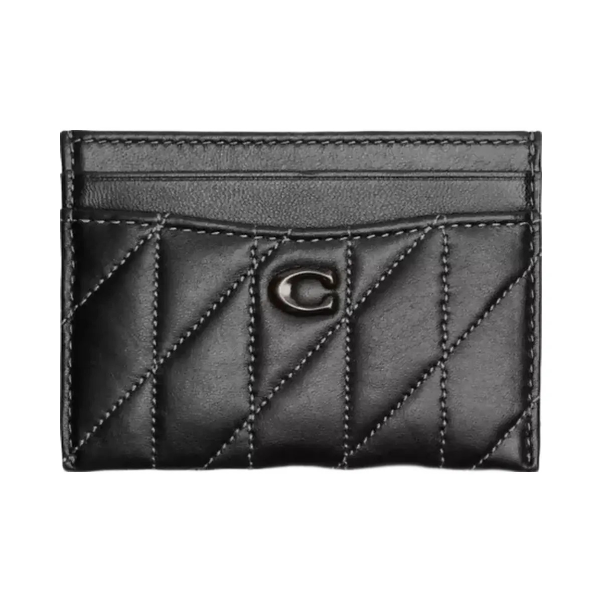 Coach Essential Card Case With Pillow Quilting in Pewter Black - HypeFly India View 1