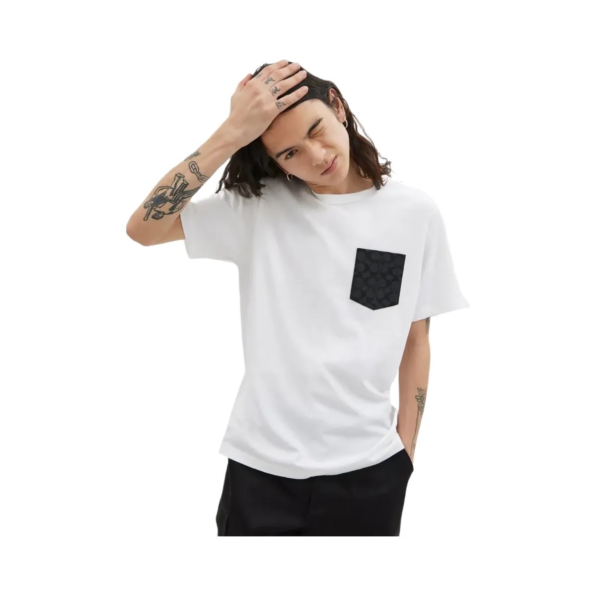 Coach Essential Pocket T Shirt White Charcoal Signature - HypeFly India View 2