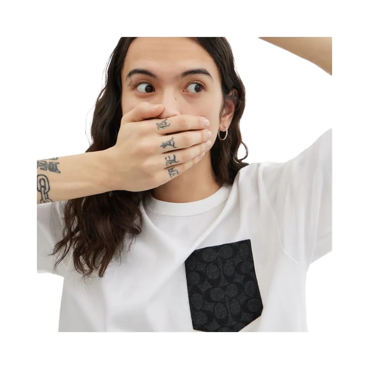 Coach Essential Pocket T Shirt White Charcoal Signature - HypeFly India View 4