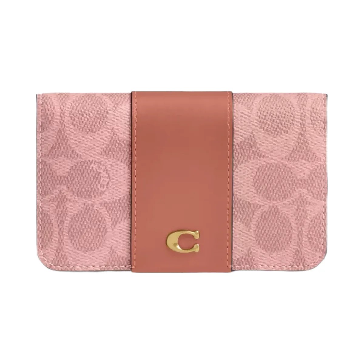 Coach Essential Slim Card Case In Signature Canvas in Brass Melon Pink - HypeFly India View 1