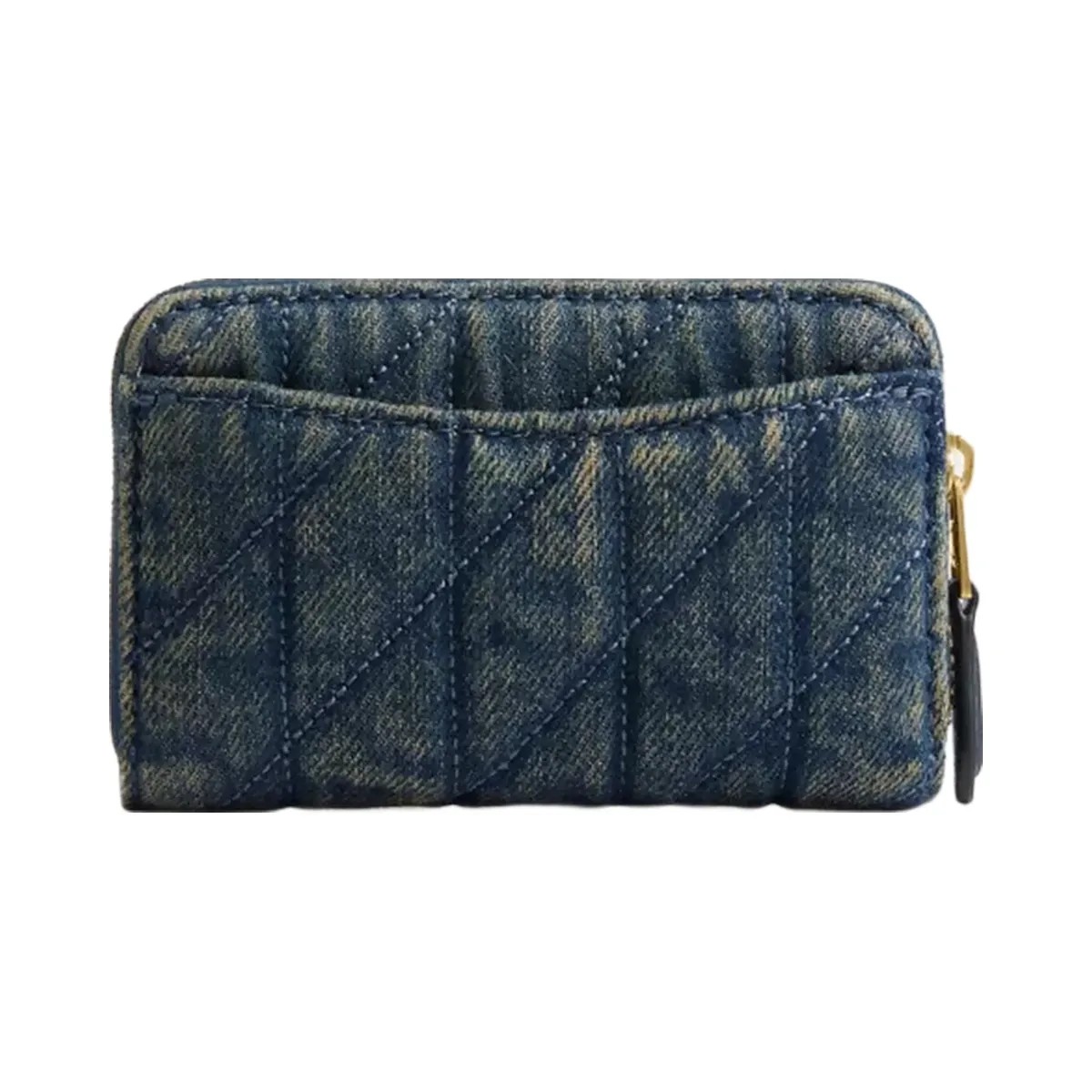 Coach Essential Small Zip Around Card Case In Regenerative Cotton Denim With Quilting in Brass Dark Indigo - HypeFly India View 2