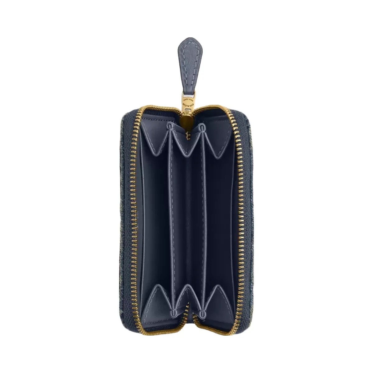 Coach Essential Small Zip Around Card Case In Regenerative Cotton Denim With Quilting in Brass Dark Indigo - HypeFly India View 3