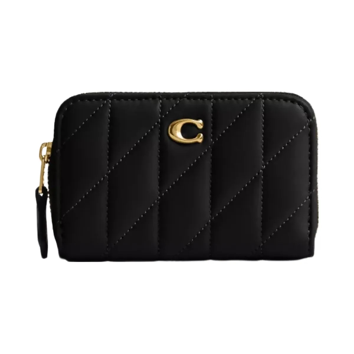 Coach Essential Small Zip Around Card Case With Pillow Quilting in Brass Black - HypeFly India View 1