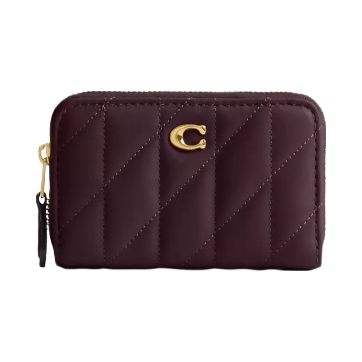 Coach Essential Small Zip Around Card Case With Pillow Quilting in Brass Black Currant - HypeFly India View 1