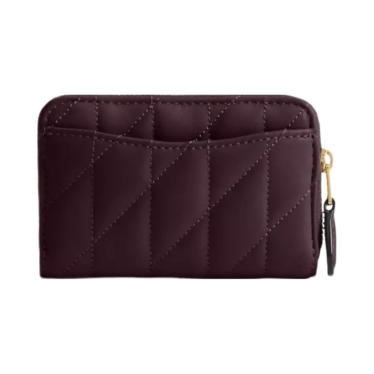 Coach Essential Small Zip Around Card Case With Pillow Quilting in Brass Black Currant - HypeFly India View 2