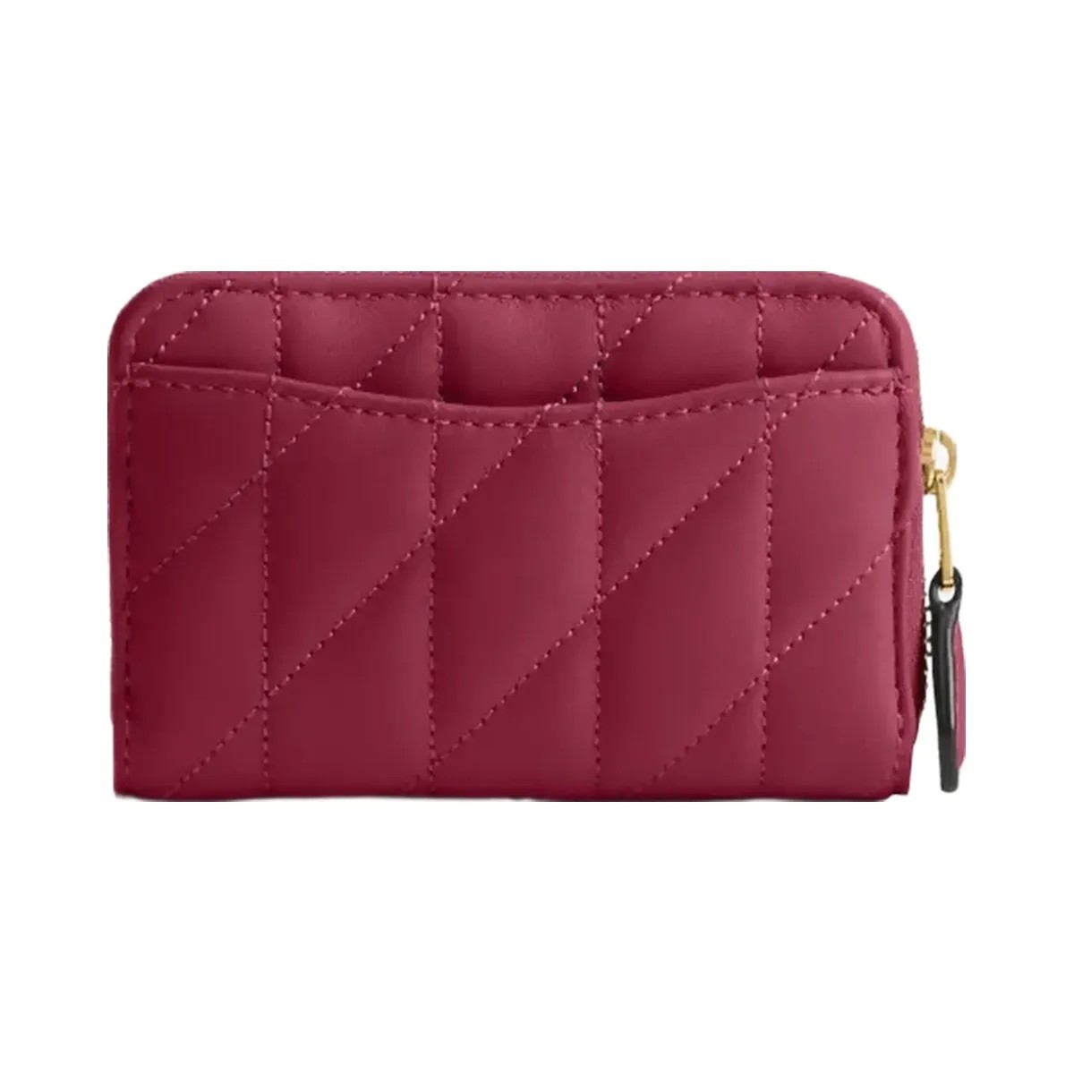 Coach Essential Small Zip Around Card Case With Pillow Quilting in Brass Dark Fuchsia - HypeFly India View 2