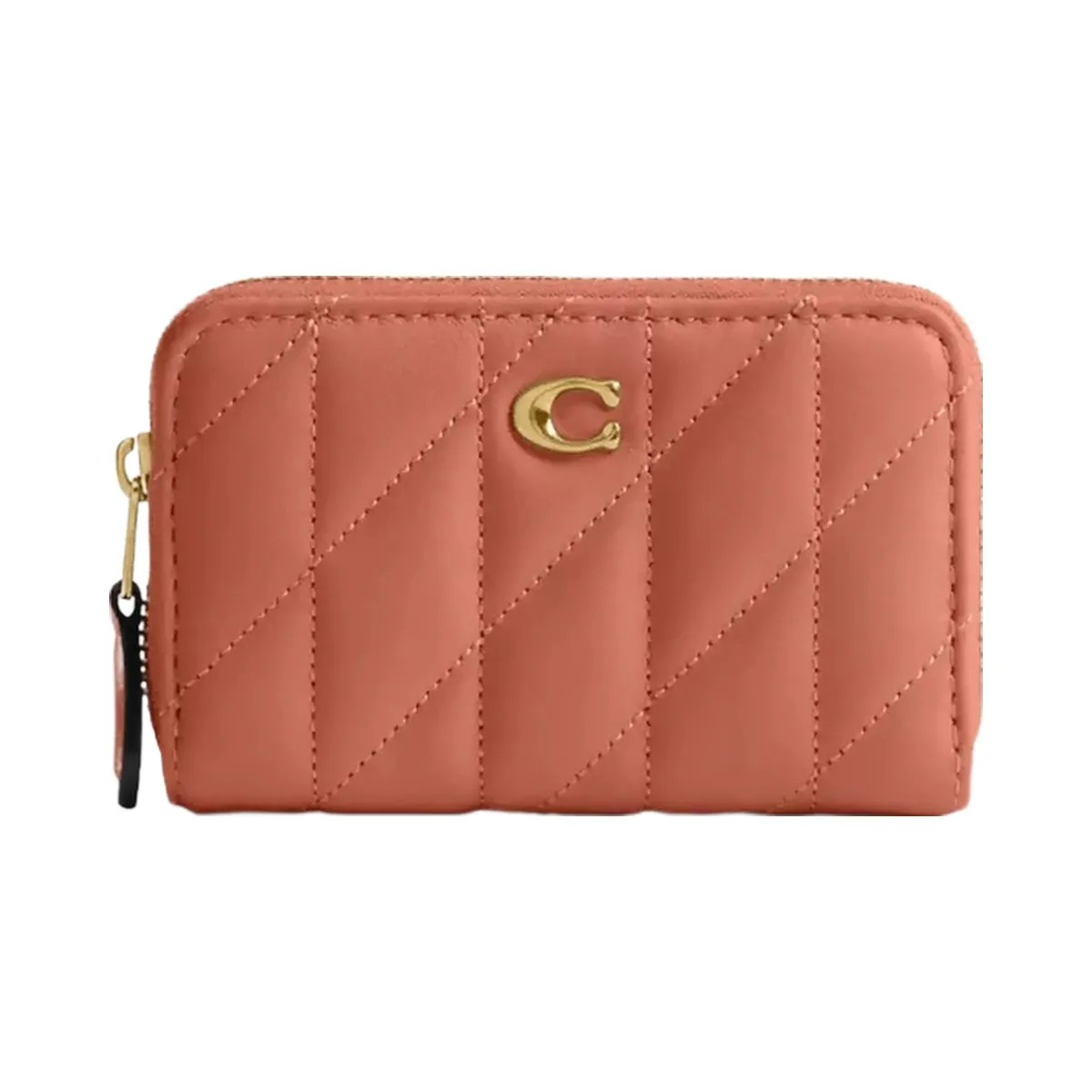 Coach Essential Small Zip Around Card Case With Pillow Quilting in Brass Dark Peach - HypeFly India View 1