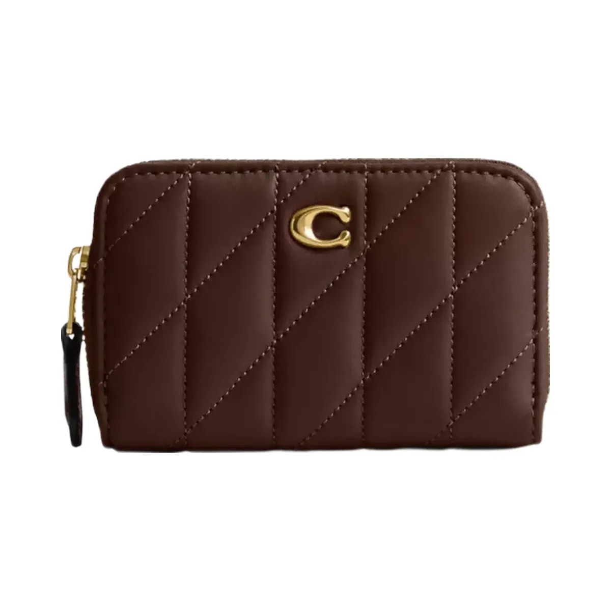 Coach Essential Small Zip Around Card Case With Pillow Quilting in Brass Maple - HypeFly India View 1