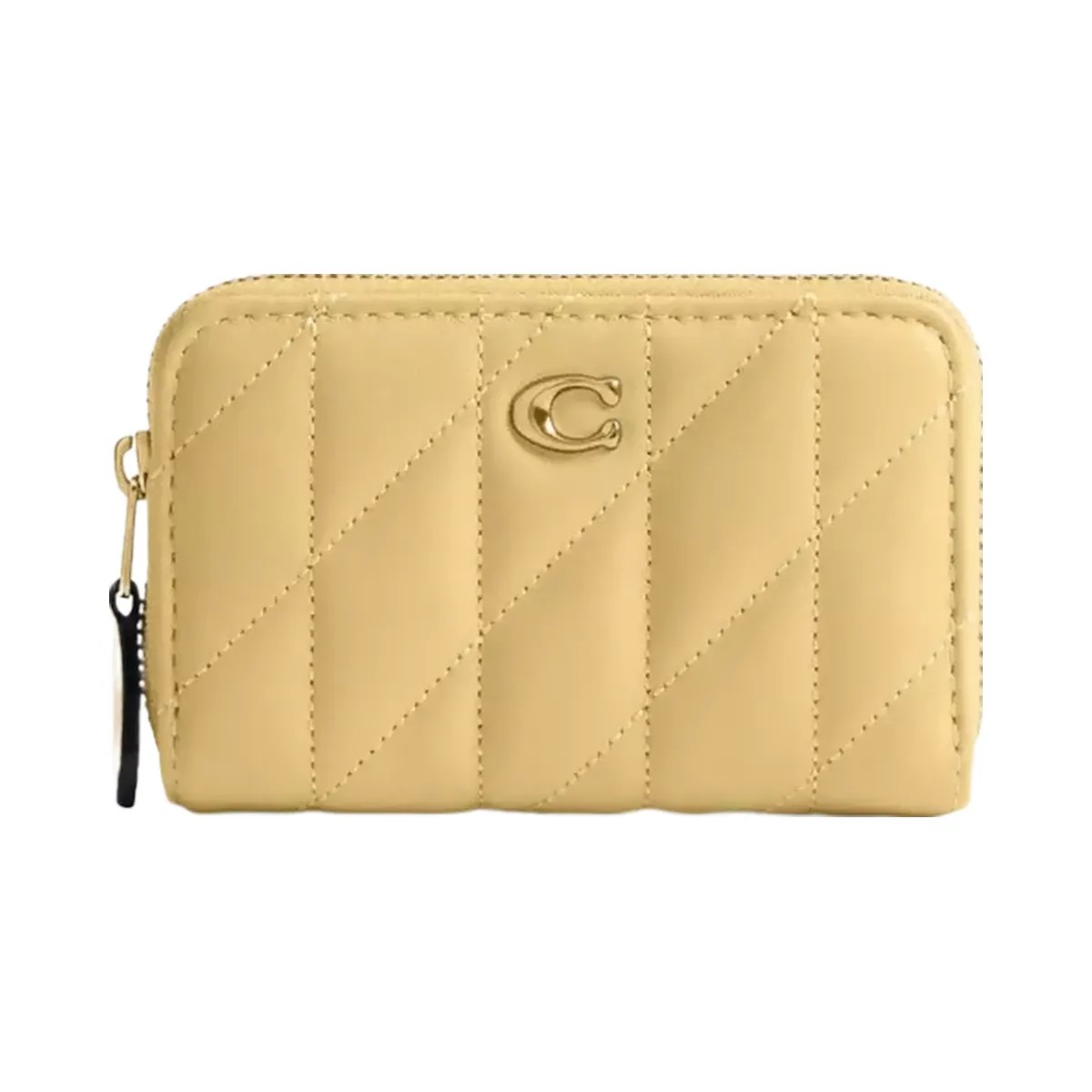 Coach Essential Small Zip Around Card Case With Pillow Quilting in Brass Vanilla - HypeFly India View 1