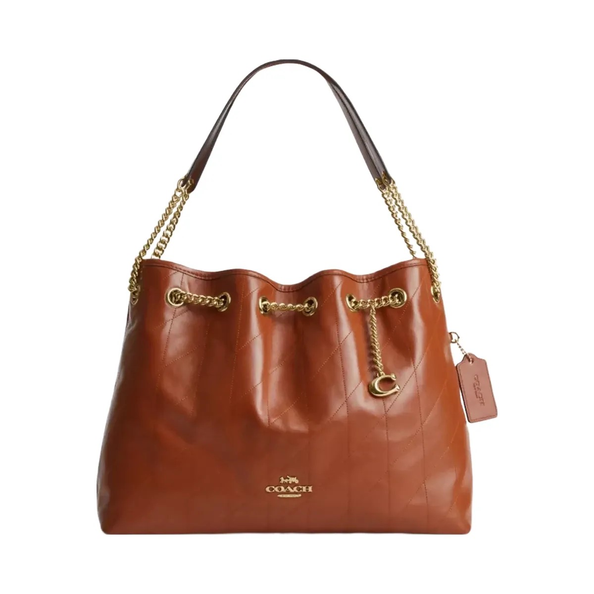 Coach Evelyn Shoulder Bag With Quilting And Charm in Gold Cinnamon - HypeFly India View 1