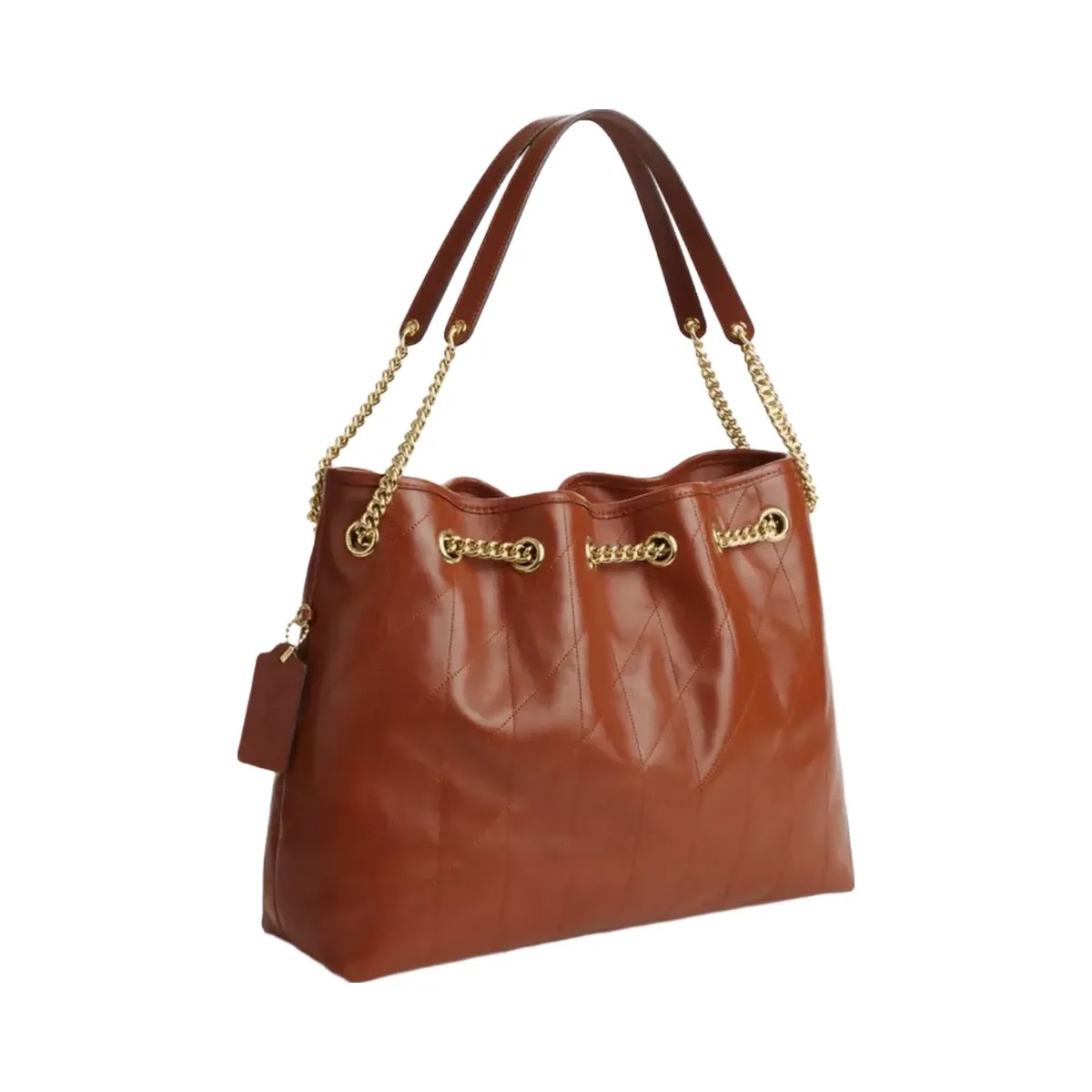 Coach Evelyn Shoulder Bag With Quilting And Charm in Gold Cinnamon - HypeFly India View 2