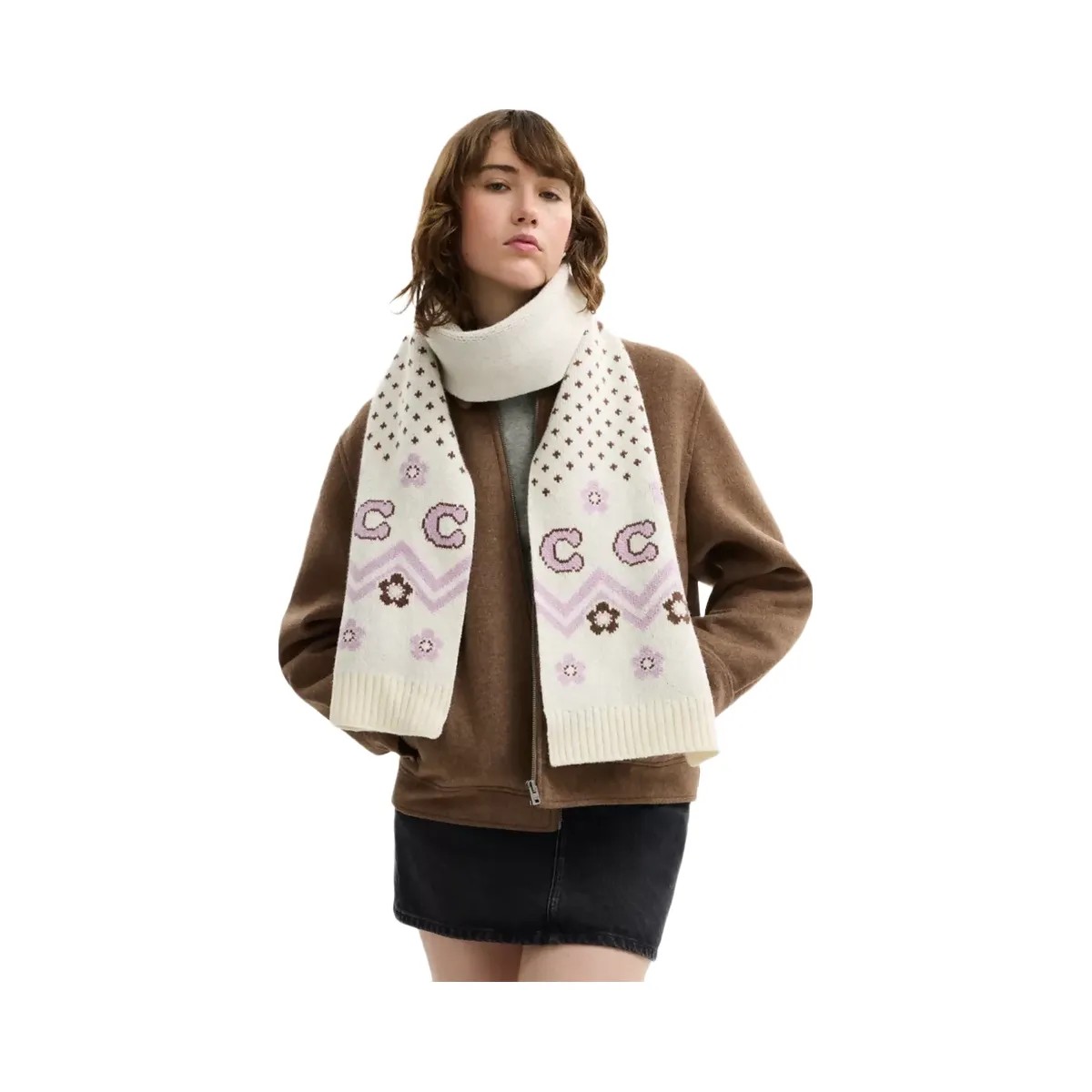 Coach Fair Isle Print Knit Muffler in Chalk Multi - HypeFly India View 2