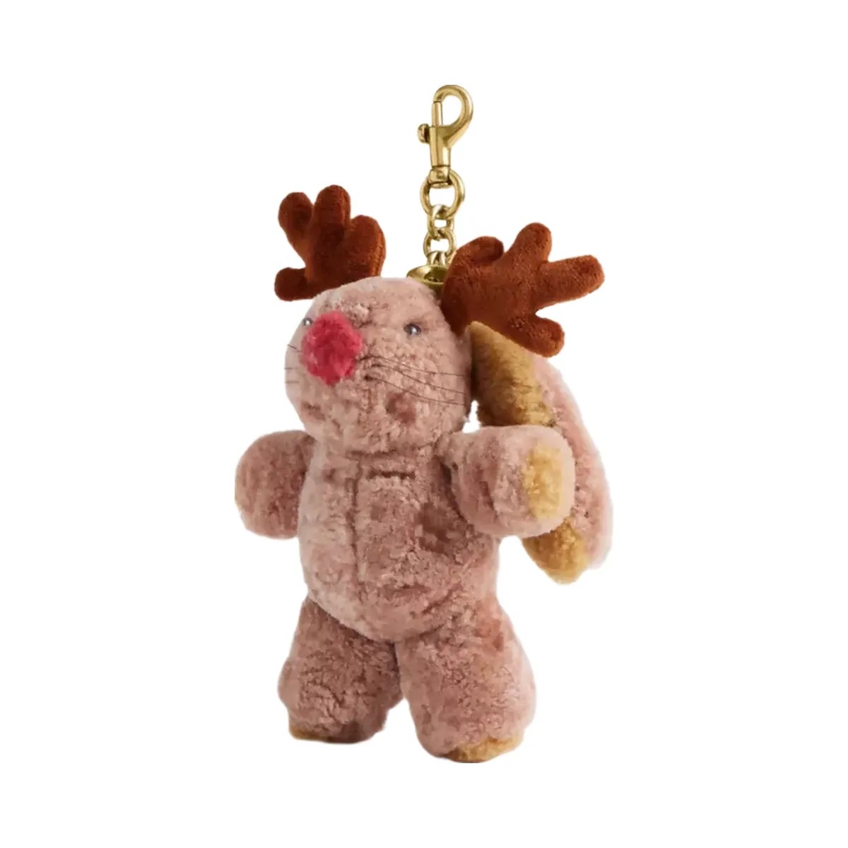 Coach Floppy With Antlers Bag Charm In Shearling in Brass Multi - HypeFly India View 1
