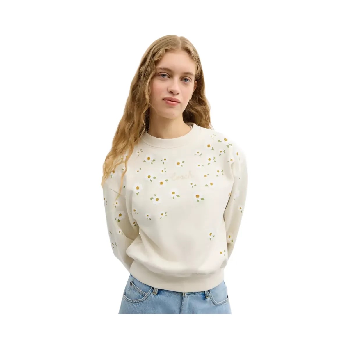 Coach Floral Crewneck Sweatshirt in Cream - HypeFly India View 4