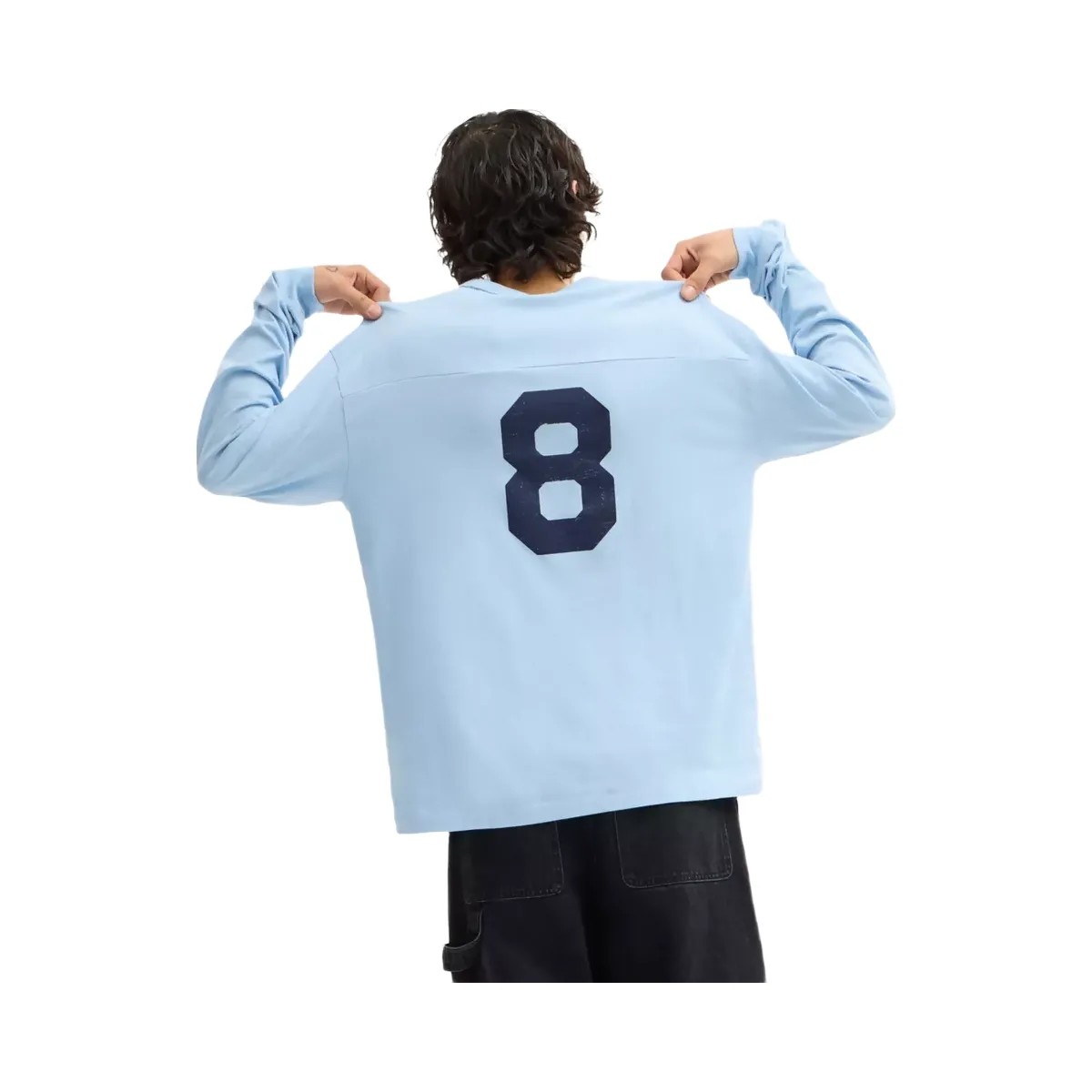 Coach Football Long Sleeve Relaxed T-Shirt in Baby Blue - HypeFly India View 3