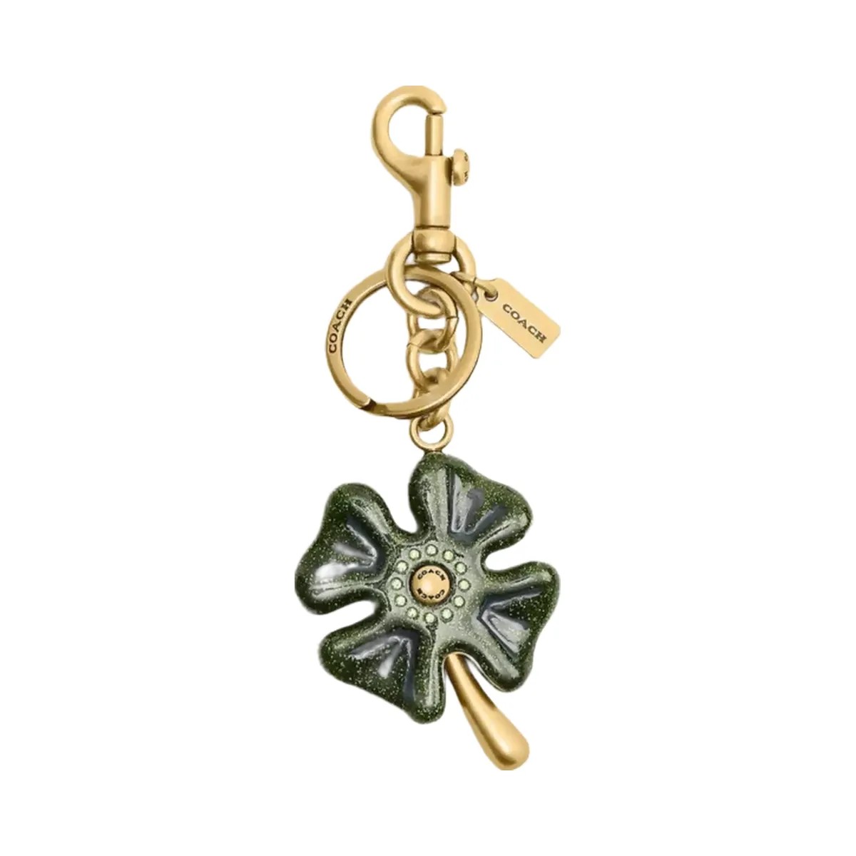 Coach Four Leaf Clover Bag Charm in Brass Green Multi - HypeFly India View 1