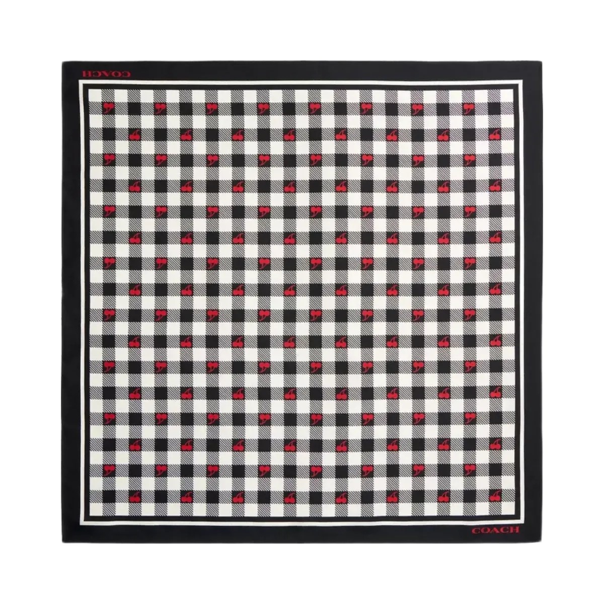Coach Gingham Cherry Print Silk Bandana in Black Red - HypeFly India View 1