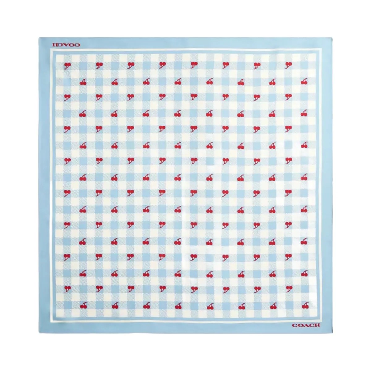 Coach Gingham Cherry Print Silk Bandana in Blue Red - HypeFly India View 1
