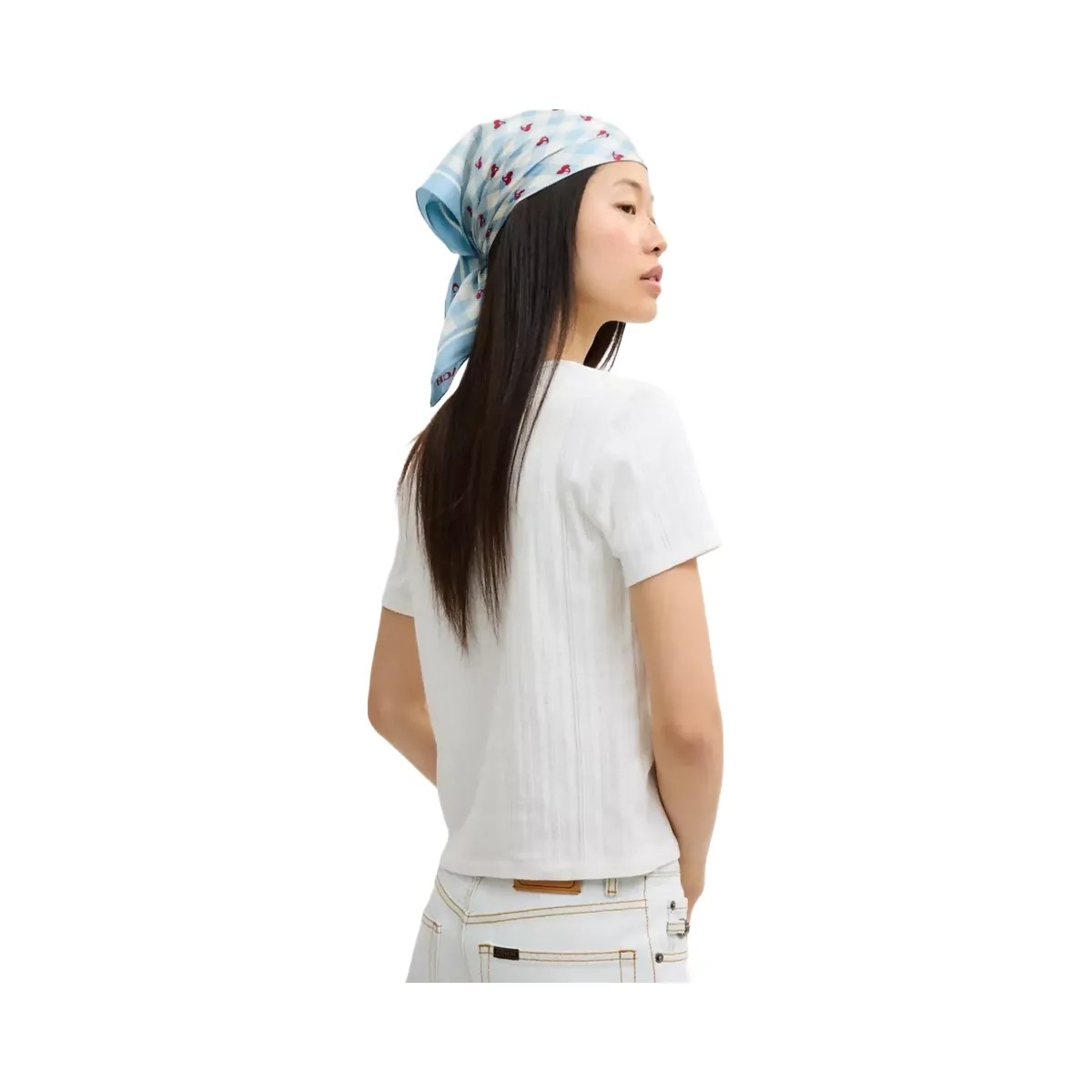 Coach Gingham Cherry Print Silk Bandana in Blue Red - HypeFly India View 2