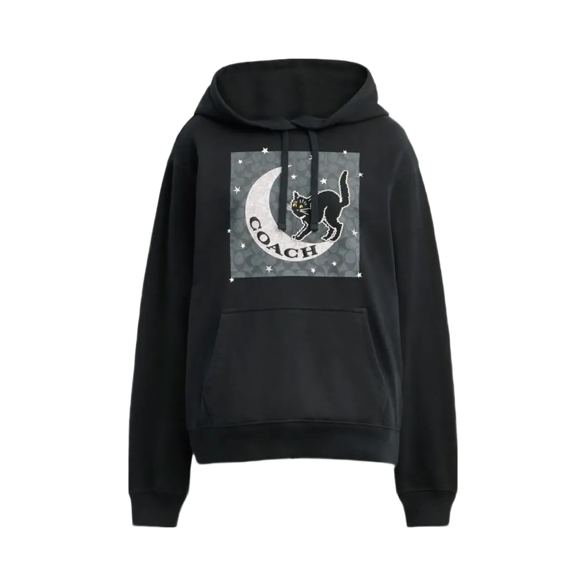 Coach Halloween Black Cat Moon Signature Square Hoodie Black - HypeFly India View 1