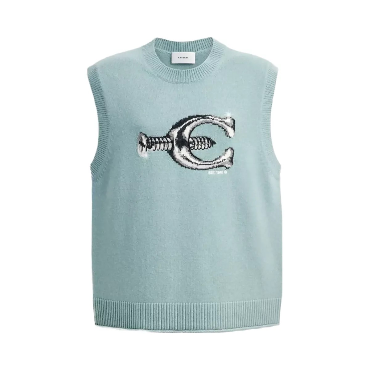 Coach Hardware Crewneck Sweater Vest in Sea Mist - HypeFly India View 1