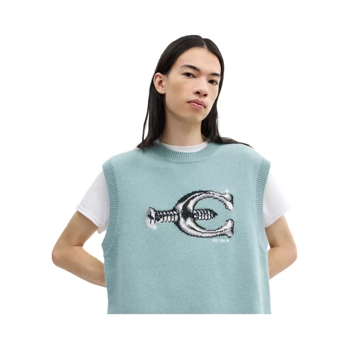Coach Hardware Crewneck Sweater Vest in Sea Mist - HypeFly India View 4