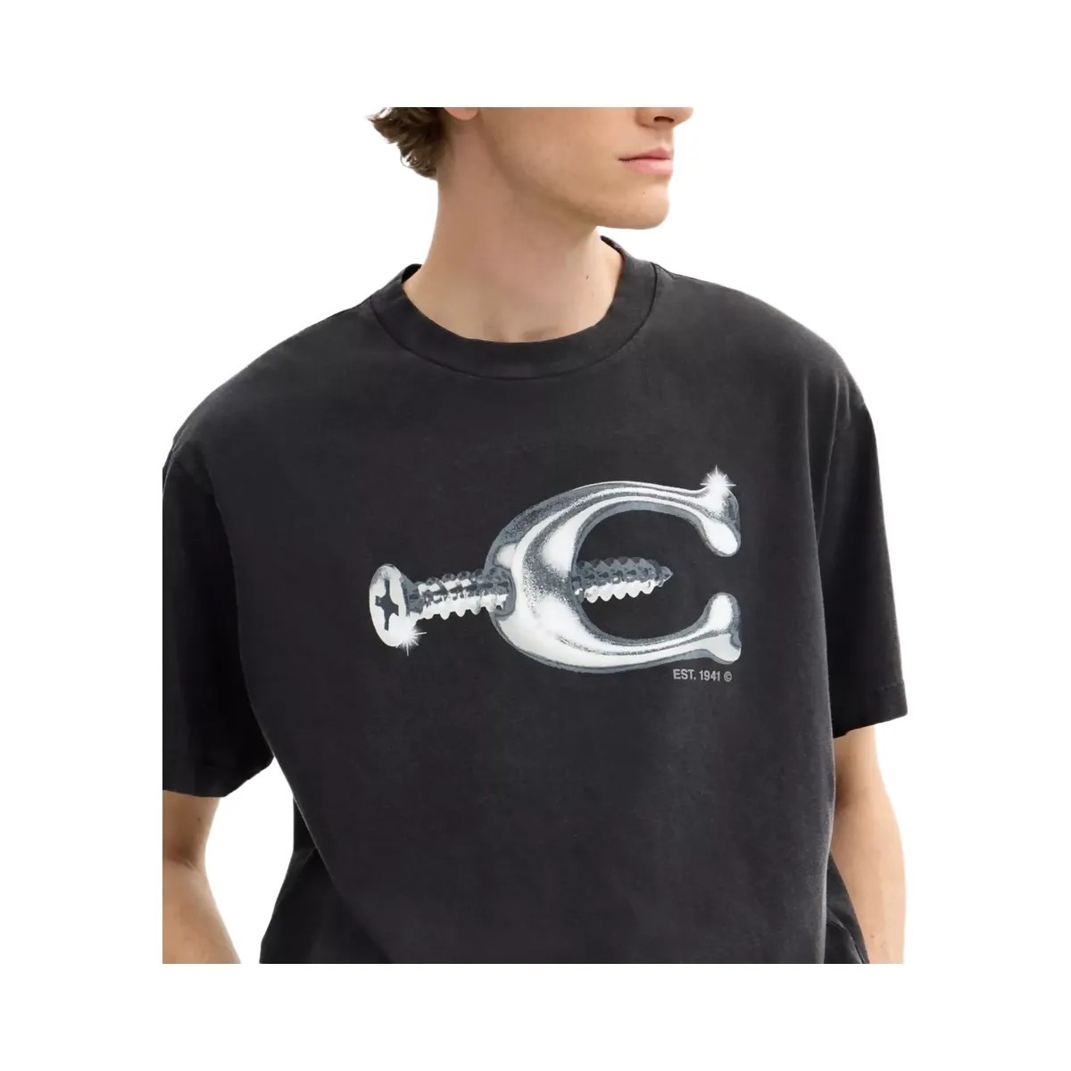 Coach Hardware Relaxed T-Shirt In Organic Cotton in Black - HypeFly India View 6