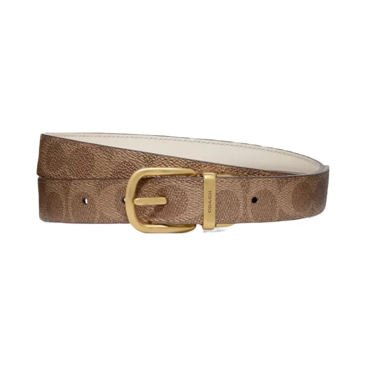 Coach Harness Buckle Reversible Belt, 25 Mm in Brass Chalk Tan - HypeFly India View 1