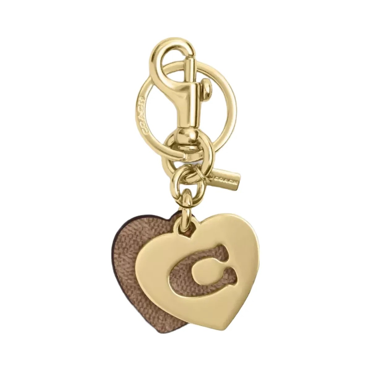 Coach Hearts Key Ring In Signature Canvas in Gold Tan Brown - HypeFly India View 1