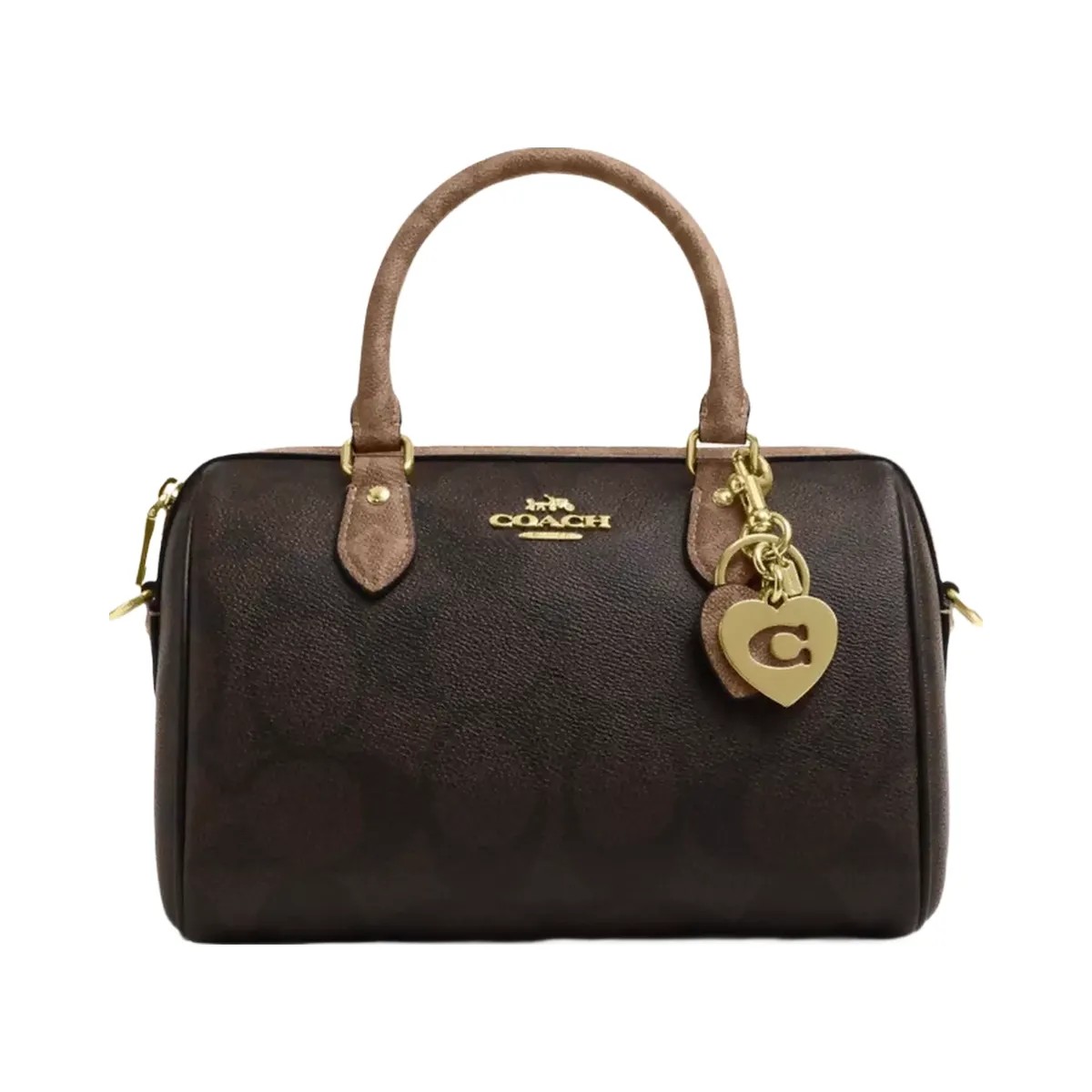 Coach Hearts Key Ring In Signature Canvas in Gold Tan Brown - HypeFly India View 2