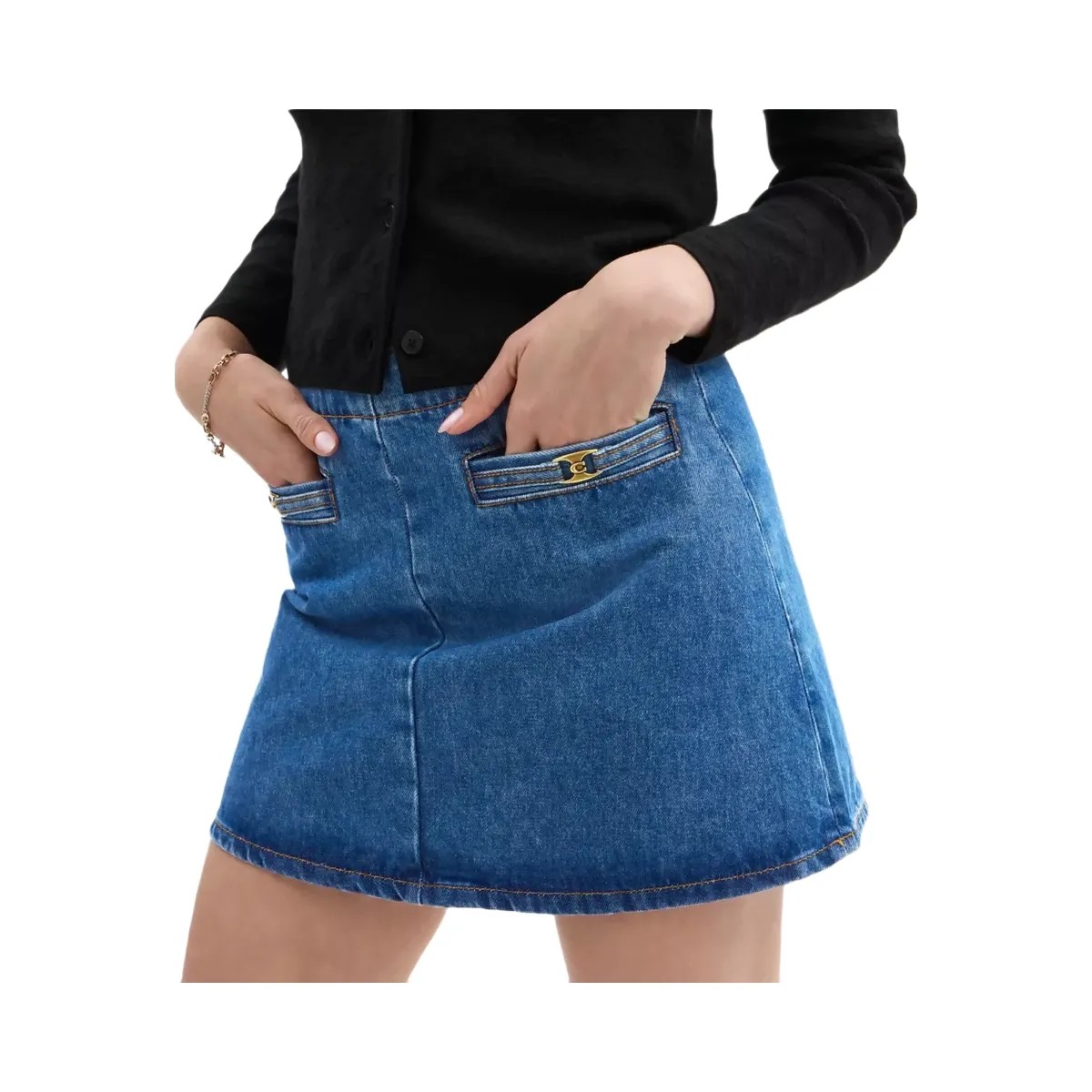 Coach Heritage C Denim Mini Skirt In Organic Cotton in Medium Blue - HypeFly India View 4