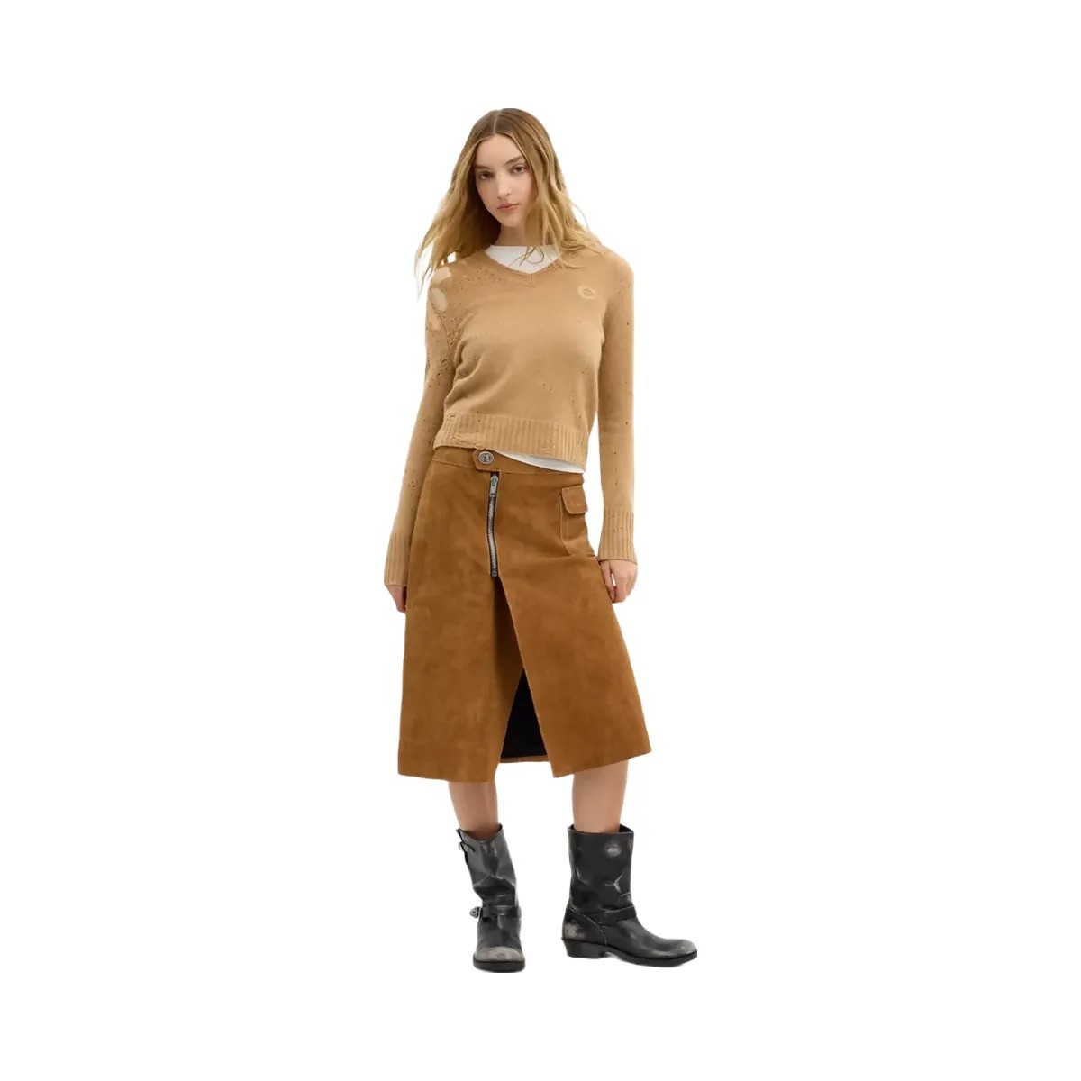 Coach Heritage Suede Midi Skirt in Brown - HypeFly India View 2